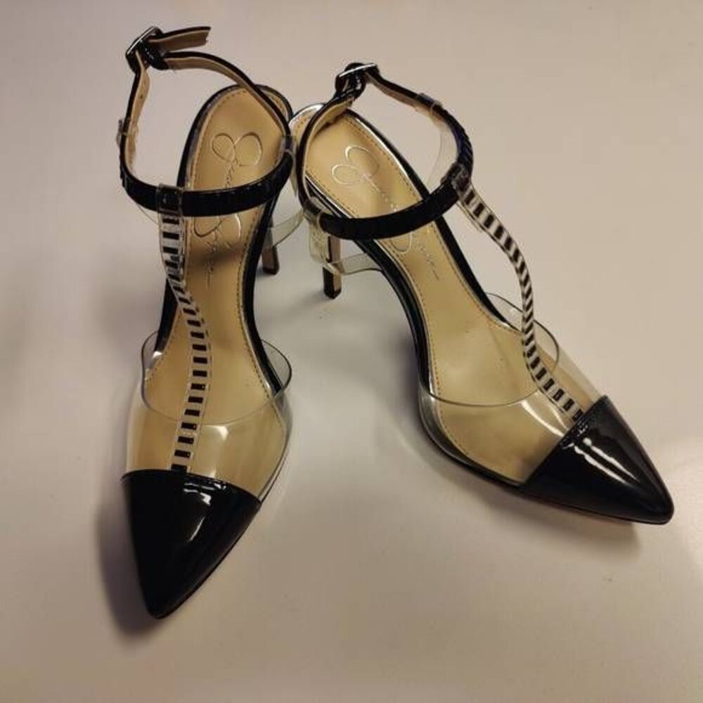 Jessica Simpson Pekela Clear Black Heels sz 8